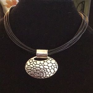 Napier Jet Black 16” Oval Pressed Detail Necklace